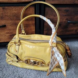 RARE Authentic Gucci Horsebit Bamboo Enamel Patent bag